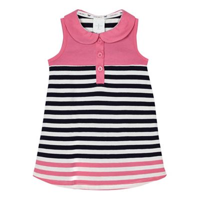 Baby girls' pink and navy striped dress